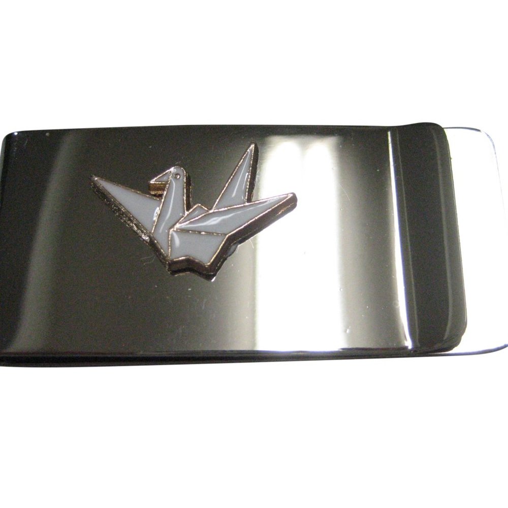 White Toned Origami Crane Bird Money Clip